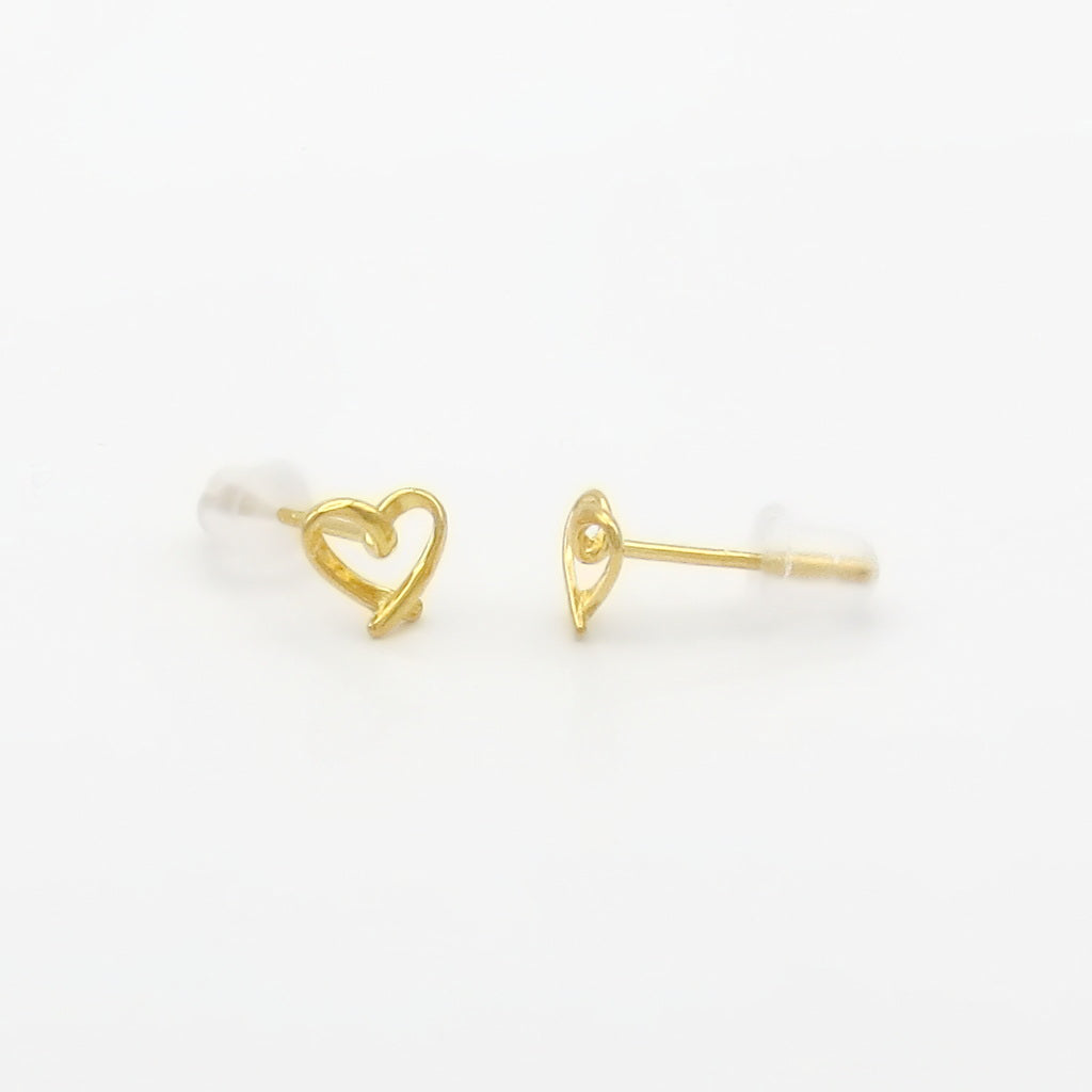 Sterling Silver Heart Shape Stud Earrings - Gold-Stud Earrings-3-Glitters