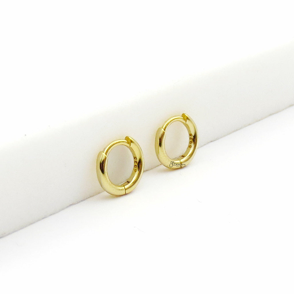 Sterling Silver Classic Plain Huggie Hoop Earrings - Gold
