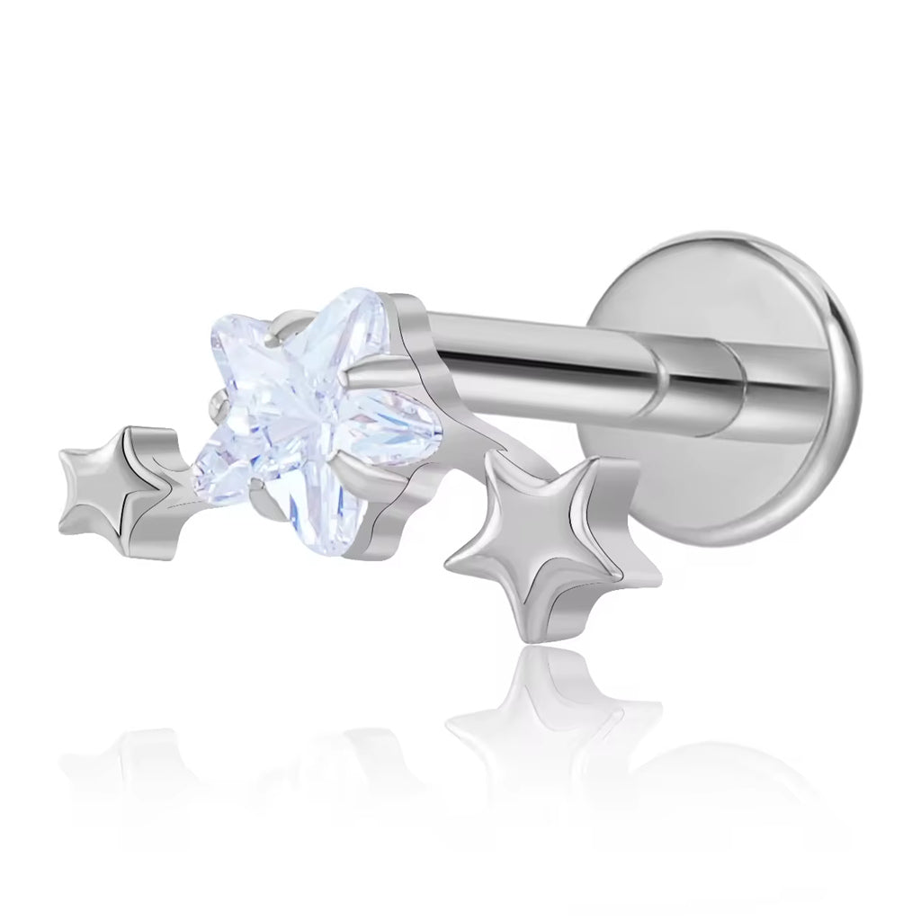 Triple Star Cluster Titanium Flat Back Stud Earring-Tragus | Cartilage | Daith | Conch-1-Glitters