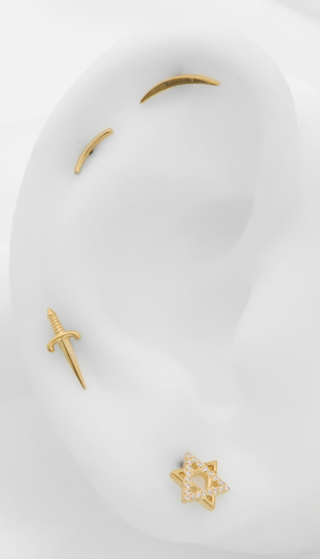 Long Crescent Moon Top Titanium Flat Back Stud Earrings-Tragus | Cartilage | Daith | Conch-4-Glitters