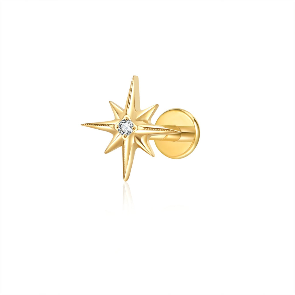 Starburst CZ Centre Titanium Flat Back Stud Earrings-Tragus | Cartilage | Daith | Conch-2-Glitters