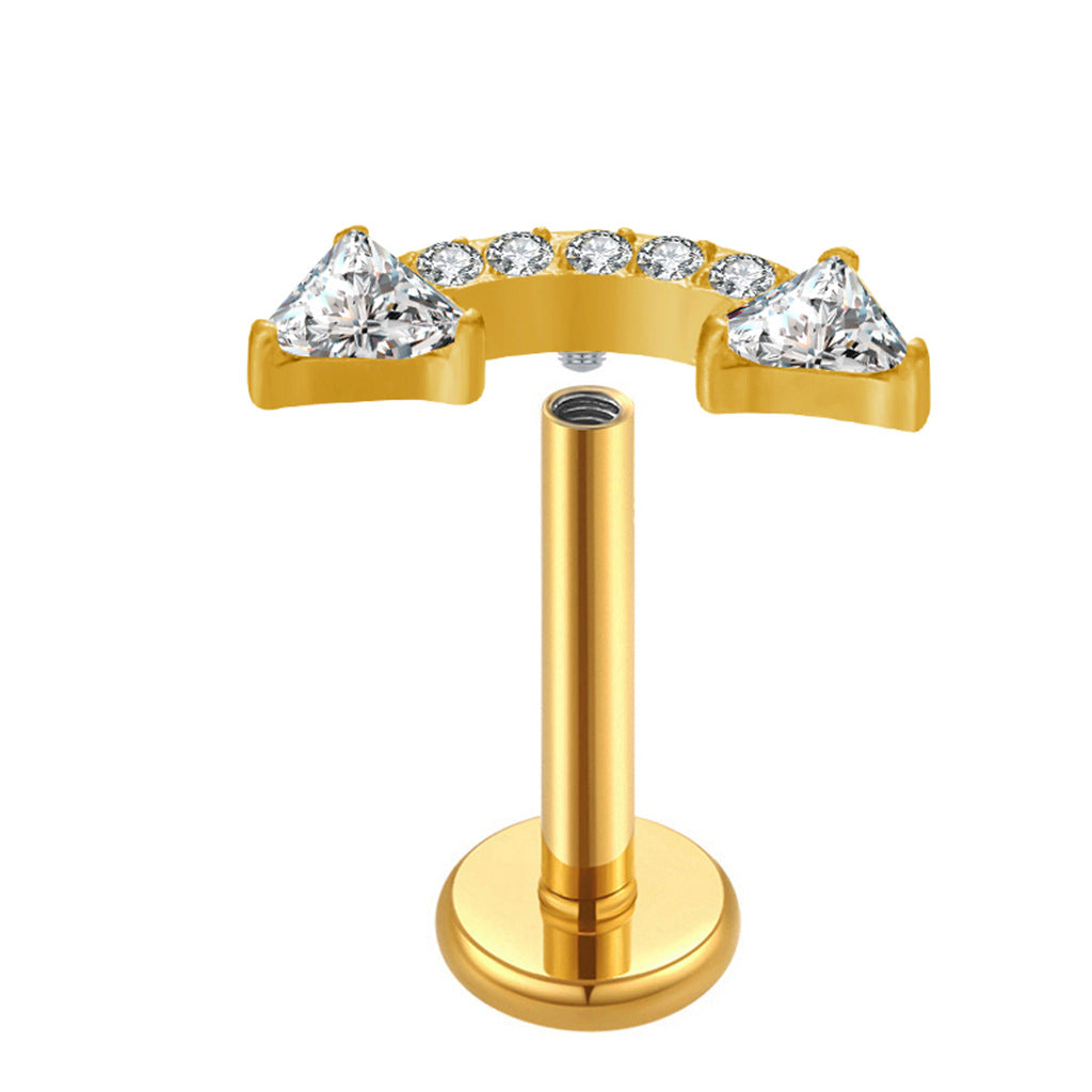 Curved CZ Paved Arrow Titanium Flat Back Stud Earring