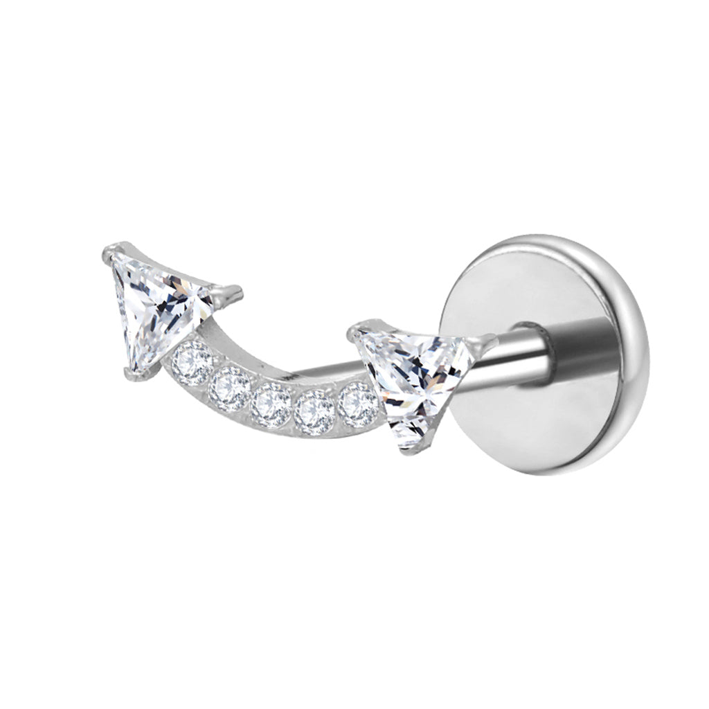 Curved CZ Paved Arrow Titanium Flat Back Stud Earring