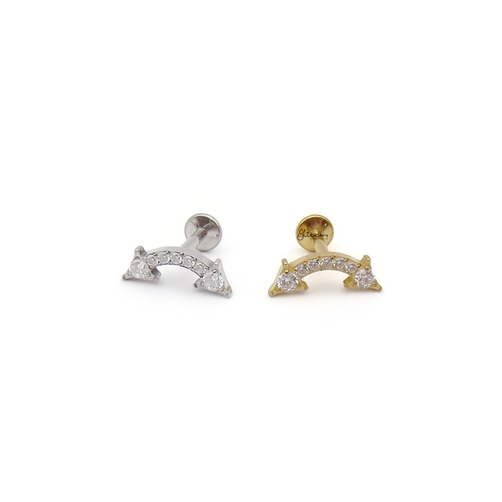 Curved CZ Paved Arrow Titanium Flat Back Stud Earring-Tragus | Cartilage | Daith | Conch-4-Glitters