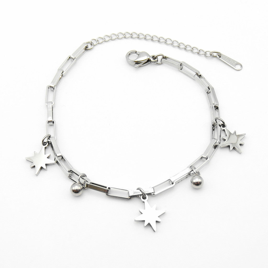 Stainless Steel Starburst Charm Bracelet-Stainless Steel Bracelets-1-Glitters