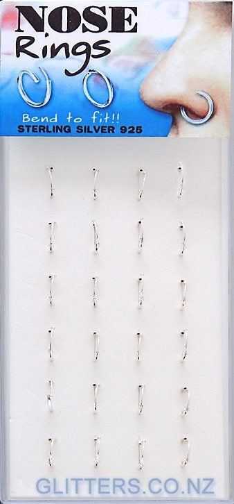 20 Gauge .925 Solid Sterling Silver Nose Hoops With Bone End-Body Piercing Jewellery, Nose Piercing Jewellery, Nose ring, Nose Studs-238-Glitters