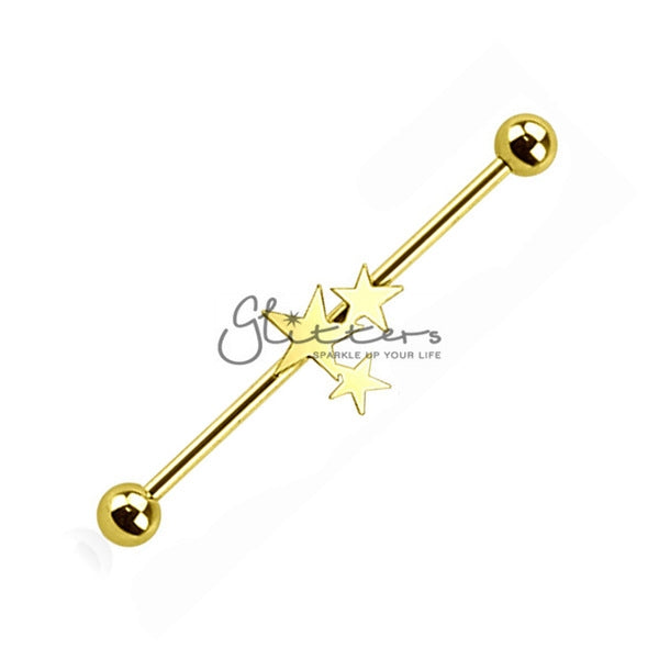 14GA 316L Surgical Steel Three Stars Industrial Barbells-Body Piercing Jewellery, Industrial Barbell-737-Glitters