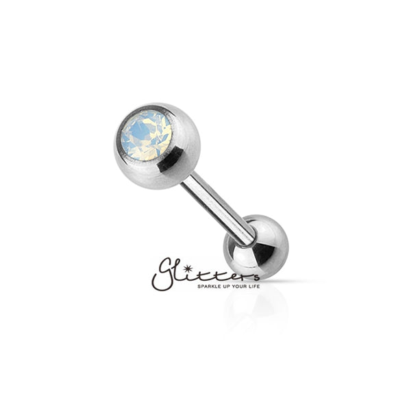 Opalite White Gem Top with Surgical Steel Tongue Barbell-Body Piercing Jewellery, Glitters, Tongue Bar-BS39-WH-4-Glitters