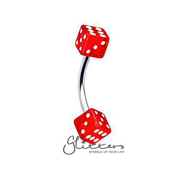 16GA UV Acrylic Dice Curved Eyebrow-Body Piercing Jewellery, Eyebrow-CA11-red_600-Glitters