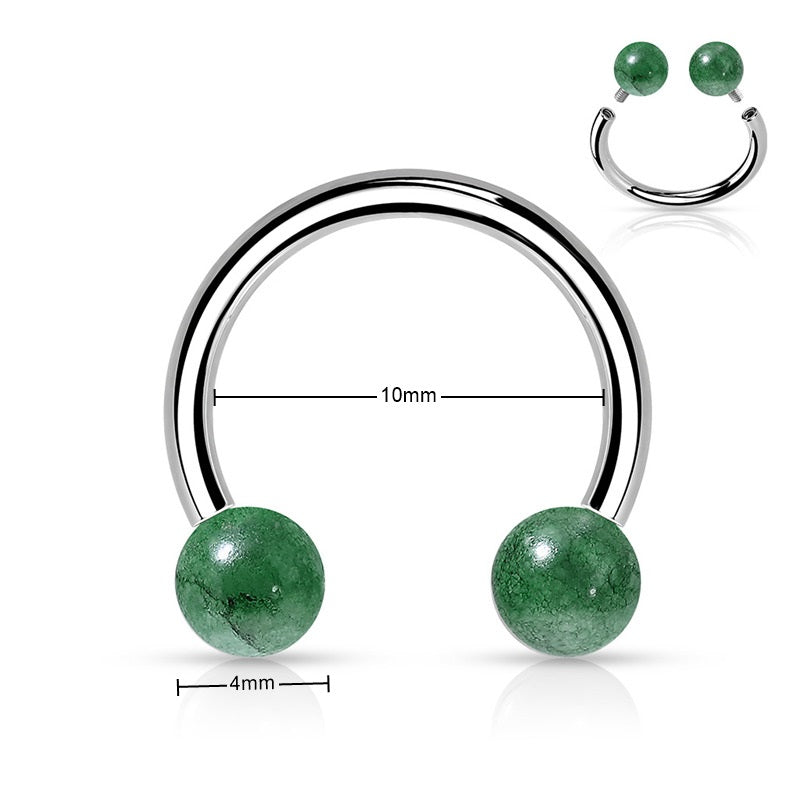 Semi Precious Stone Internally Threaded Horseshoes - Jade Green-Body Piercing Jewellery, Horseshoe, Septum Ring, Tragus-CP0021-JDG_800_New-Glitters