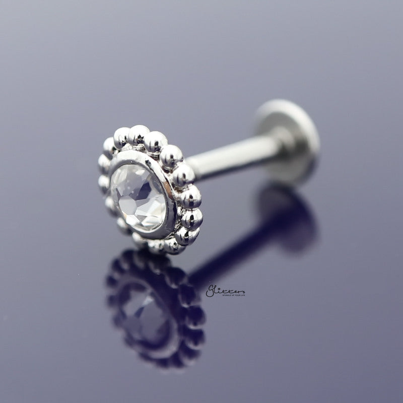 Clear Crystal Tragus Cartilage Earring - Ball End | Flat Back-Body Piercing Jewellery, Cartilage, Crystal, Cubic Zirconia, earrings, Flat back, Jewellery, Tragus, Women's Earrings, Women's Jewellery-ClearCrystalTragusf-Glitters