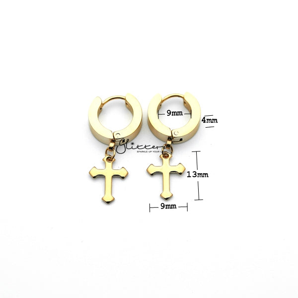 Stainless Steel Dangle Cross Hinged Hoop Earrings - Gold-earrings, Hoop Earrings, Huggie Earrings, Jewellery, Men's Earrings, Men's Jewellery, Stainless Steel-ER1414_GP2_02_New-Glitters