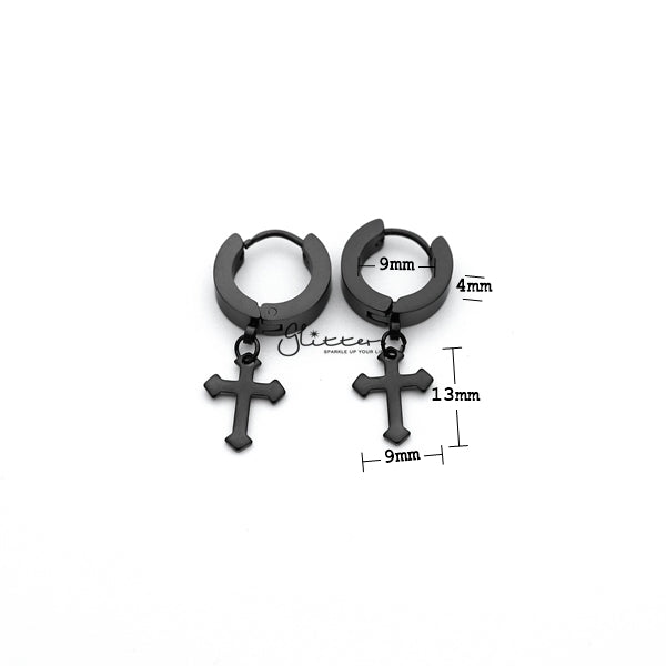Stainless Steel Dangle Cross Huggie Hoop Earrings - Black-earrings, Hoop Earrings, Huggie Earrings, Jewellery, Men's Earrings, Men's Jewellery, Stainless Steel-ER1414_KP2_02_New-Glitters