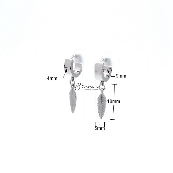 Stainless Steel Feather Drop Huggie Hoop Earrings-earrings, Hoop Earrings, Huggie Earrings, Jewellery, Men's Earrings, Men's Jewellery, Stainless Steel, Women's Earrings-ER1465s_New-Glitters