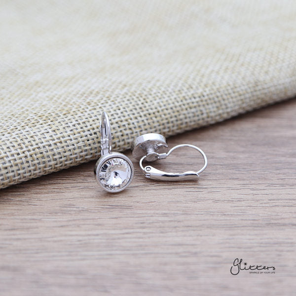 Round Crystal Hook Earrings - 8 Colour Options-Crystal, earrings, Hook Earring, Jewellery, Women's Earrings, Women's Jewellery-ER1467-02-Glitters