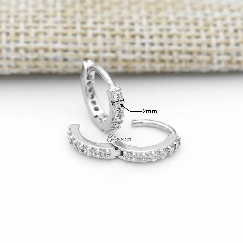 C.Z Paved Classic Huggie Hoop Earrings - Silver-Cubic Zirconia, earrings, Hoop Earrings, Jewellery, Women's Earrings, Women's Jewellery-ER1483_1_New_8ee54f09-e7d6-43da-8177-907e6cb29a73-Glitters