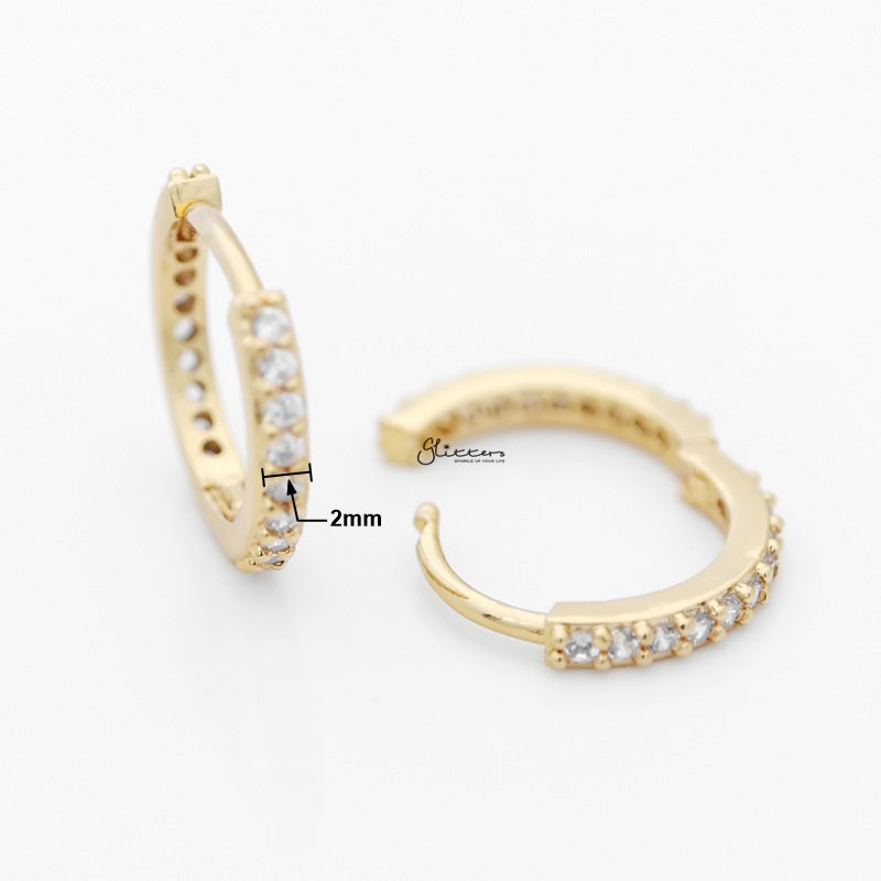 C.Z Paved Classic Huggie Hoop Earrings - Gold-Cubic Zirconia, earrings, Hoop Earrings, Jewellery, Women's Earrings, Women's Jewellery-ER1483_g-3_1_New-Glitters