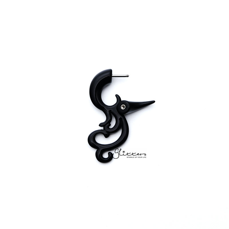 Black Acrylic Tribal Floral Fake Ear Expander Tapers-Body Piercing Jewellery, earrings, Fake Plug-FP0010_D2_800-03-Glitters