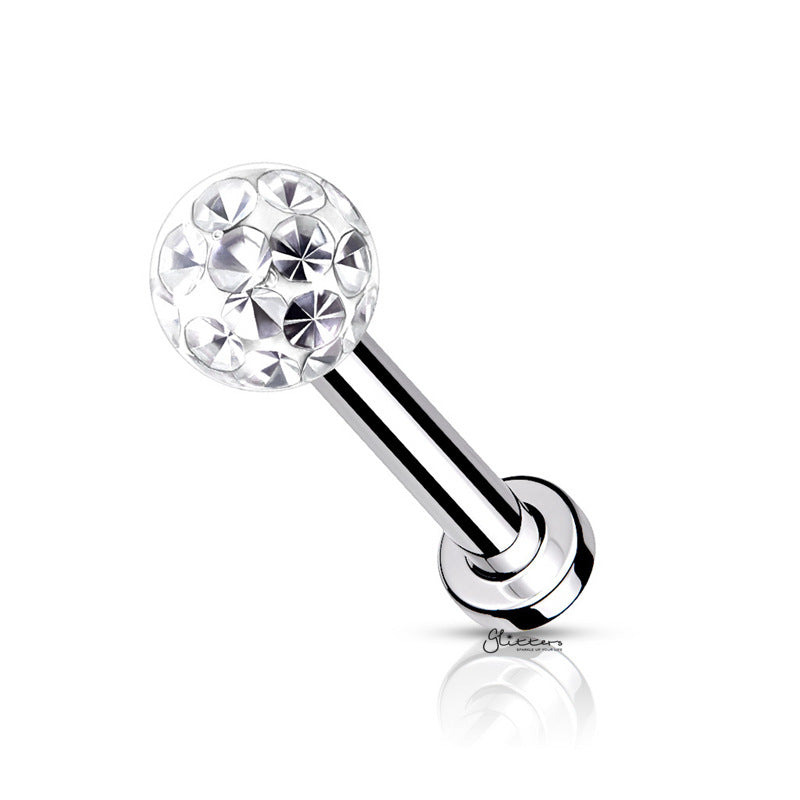 Internally Threaded Flat Back Studs with Epoxy Covered Crystal Paved Ball