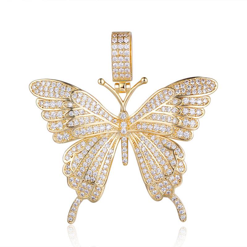 Iced Out Butterfly Pendant Gold