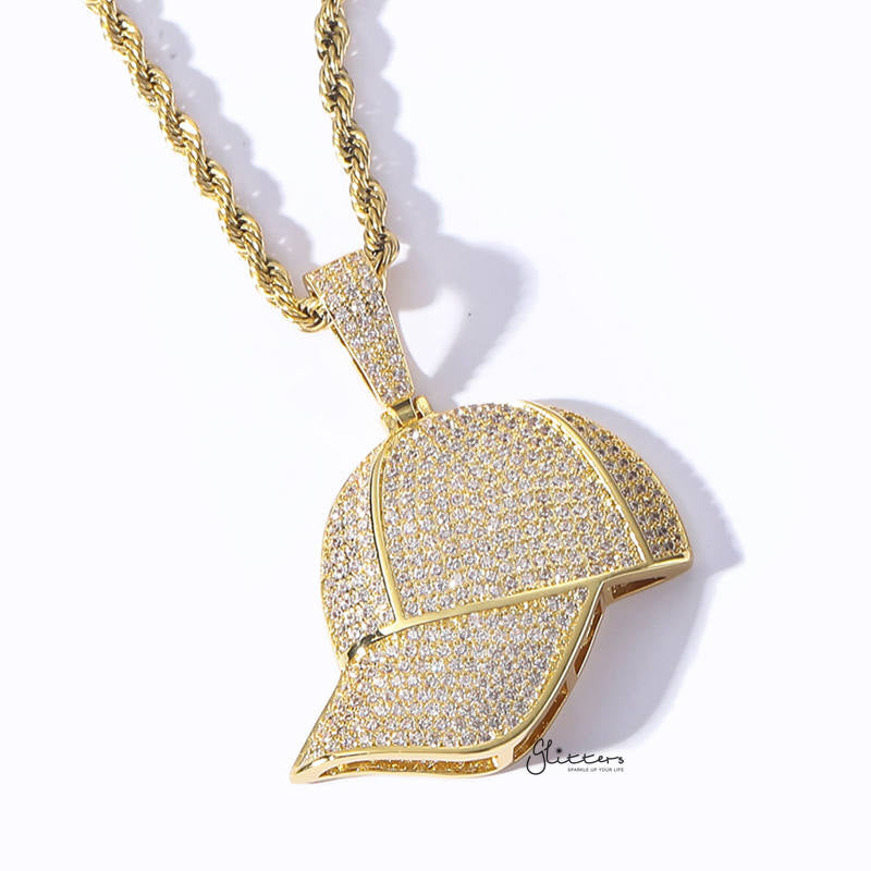 Iced Out Baseball Cap Pendant - Gold-Hip Hop, Hip Hop Pendant, Iced Out, Men's Necklace, Necklaces, Pendants-NK1077G2-Glitters