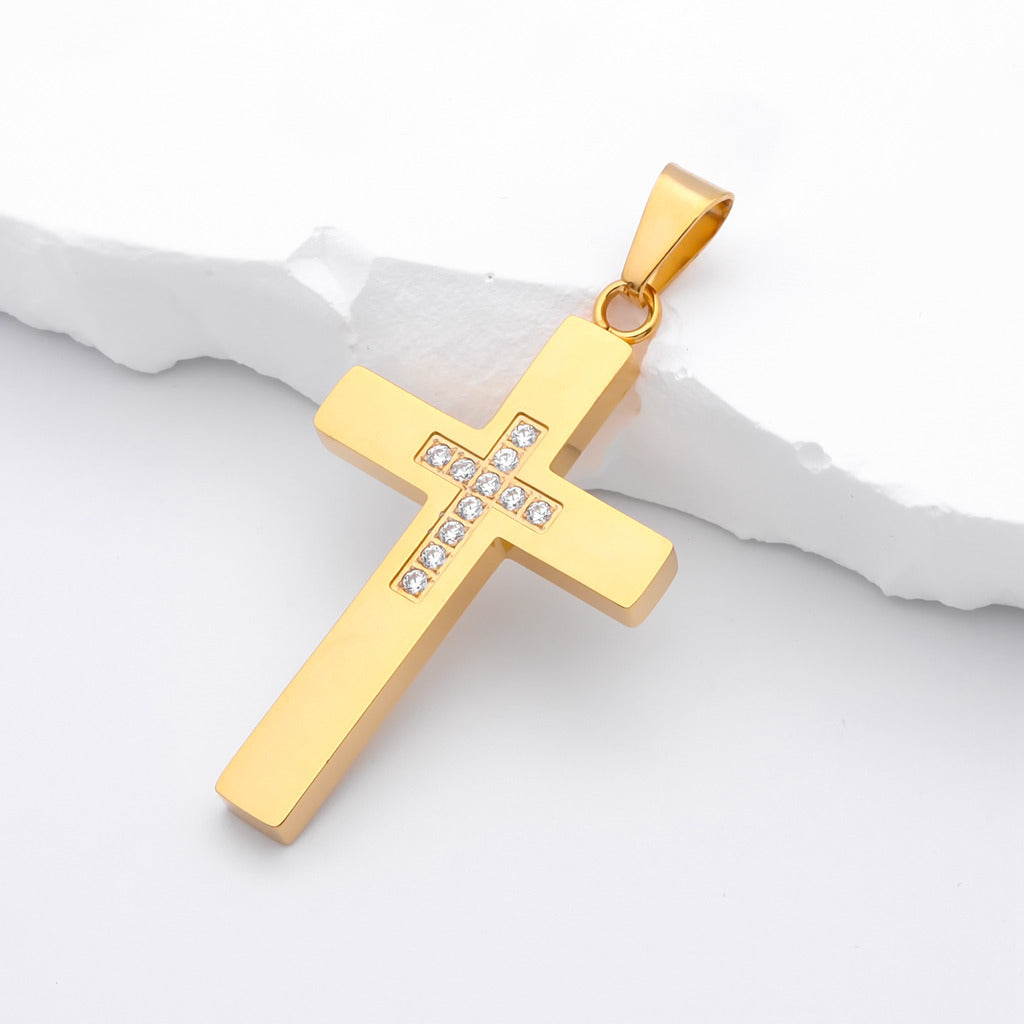 Cross Pendant with Inlaid in the Middle Gold - Main Image