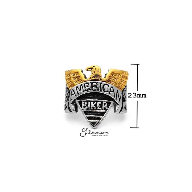 Stainless Steel Eagle with "AMERICAN BIKER" Casting Men's Rings-Jewellery, Men's Jewellery, Men's Rings, Rings, Stainless Steel, Stainless Steel Rings-SR0068_800-01_New-Glitters