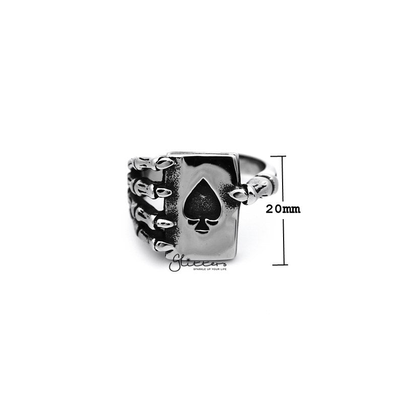 Antiqued Stainless Steel Skull Hand Claw Spades Card Casting Men's Rings-Jewellery, Men's Jewellery, Men's Rings, Rings, Stainless Steel, Stainless Steel Rings-SR0111_800-01_New-Glitters
