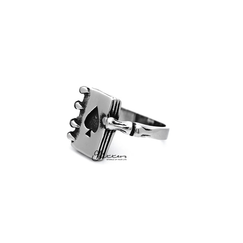 Antiqued Stainless Steel Skull Hand Claw Spades Card Casting Men's Rings-Jewellery, Men's Jewellery, Men's Rings, Rings, Stainless Steel, Stainless Steel Rings-SR0111_800-02-Glitters