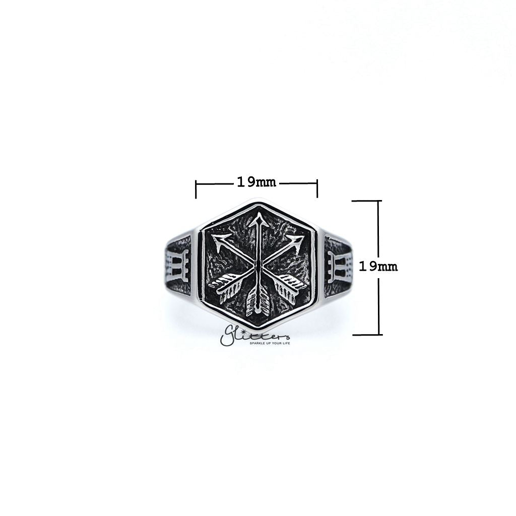 Stainless Steel Antiqued Crossed Three Arrows Casting Men's Rings-Jewellery, Men's Jewellery, Men's Rings, Rings, Stainless Steel, Stainless Steel Rings-SR0234_1000-01_New-Glitters
