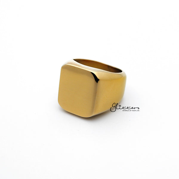 Stainless Steel High Polished Square Shape Men's Rings - Gold-Jewellery, Men's Jewellery, Men's Rings, Rings, Stainless Steel, Stainless Steel Rings-SR0252_01-Glitters