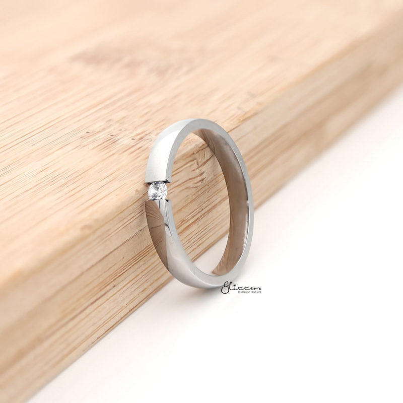 Tension Set CZ 3mm Wide Glossy Mirror Polished Band Ring - Silver-Cubic Zirconia, Jewellery, Rings, Stainless Steel Rings, Women's Jewellery, Women's Rings-SR0278-1-800-Glitters