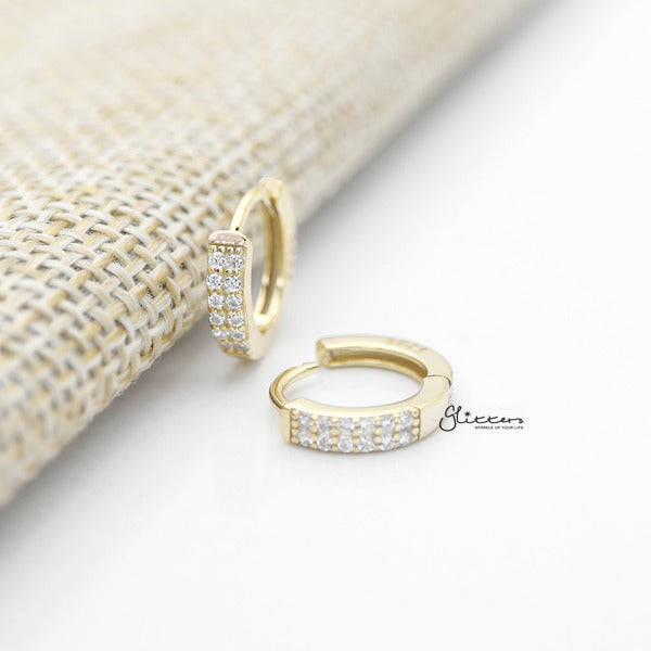 925 Sterling Silver 2 Lines C.Z One-Touch Hoop Earrings-Cubic Zirconia, earrings, Hoop Earrings, Jewellery, Women's Earrings, Women's Jewellery-SSE0384-G_600-Glitters