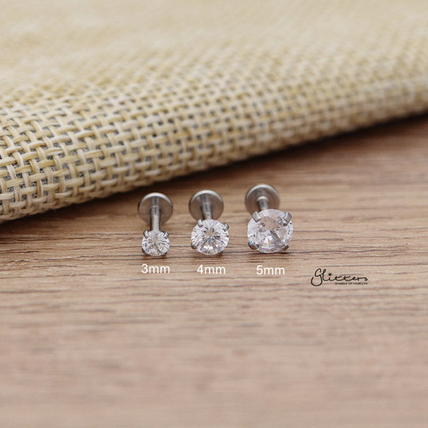 316L Surgical Steel Internally Threaded with Prong Set C.Z Top Cartilage/Tragus Flat Back Studs-Best Sellers, Body Piercing Jewellery, Cartilage, Cubic Zirconia, Jewellery, Tragus, Women's Earrings, Women's Jewellery-TG0020-01_600_01-Glitters