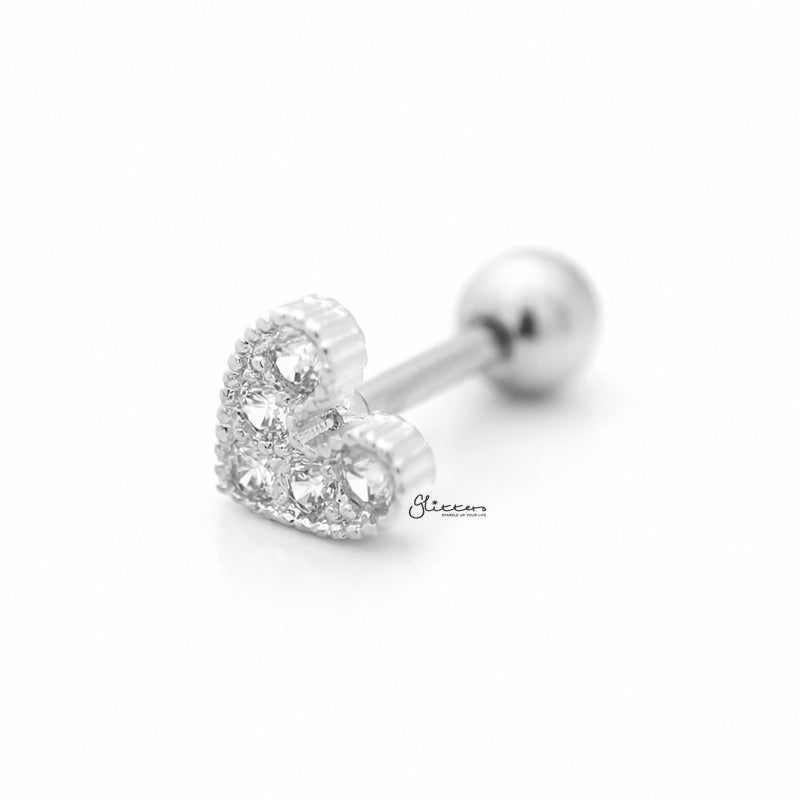 C.Z Paved Heart Cartilage/Tragus Ball End | Flat Back Studs - Silver-Body Piercing Jewellery, Cartilage, Cubic Zirconia, Jewellery, Tragus, Women's Earrings, Women's Jewellery-TG0023-S2_1-Glitters