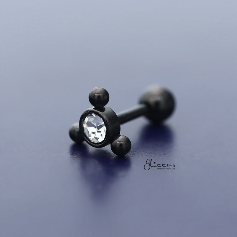 Clear Crystal with 3 Balls Triangle Top Tragus Cartilage Barbell Stud - Black-Body Piercing Jewellery, Cartilage, Crystal, Jewellery, Tragus, Women's Earrings, Women's Jewellery-TG0126-K-2_800-Glitters