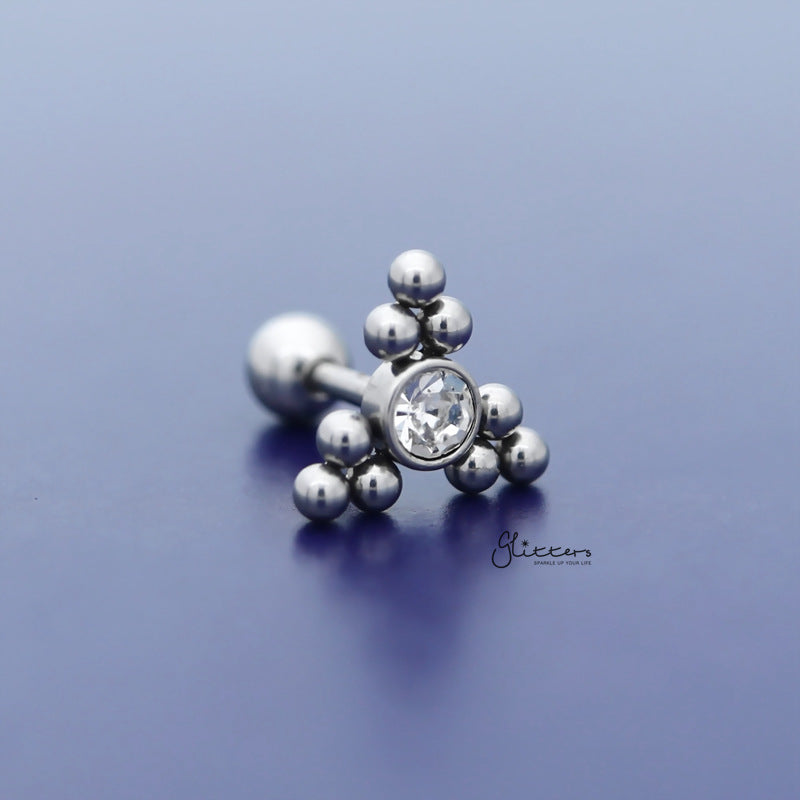 Clear Crystal Centre Ball Cluster Triangle Tragus Cartilage Barbell Stud - Silver-Body Piercing Jewellery, Cartilage, Crystal, Jewellery, Tragus, Women's Earrings, Women's Jewellery-TG0128-S-3_800-Glitters