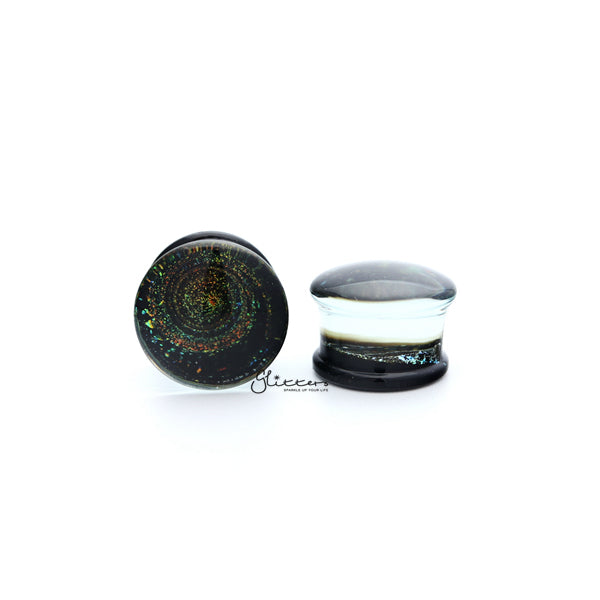 Galaxy Swirl Double Flared Glass Tunnel Plugs - Green-Body Piercing Jewellery, Plug, Tunnel-TL0062-Glitters