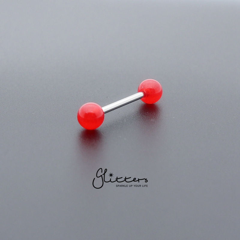 Red Solid Acrylic Ball with Surgical Steel Tongue Barbell-Body Piercing Jewellery, Tongue Bar-TR0001-_Plain_ball_6-Glitters
