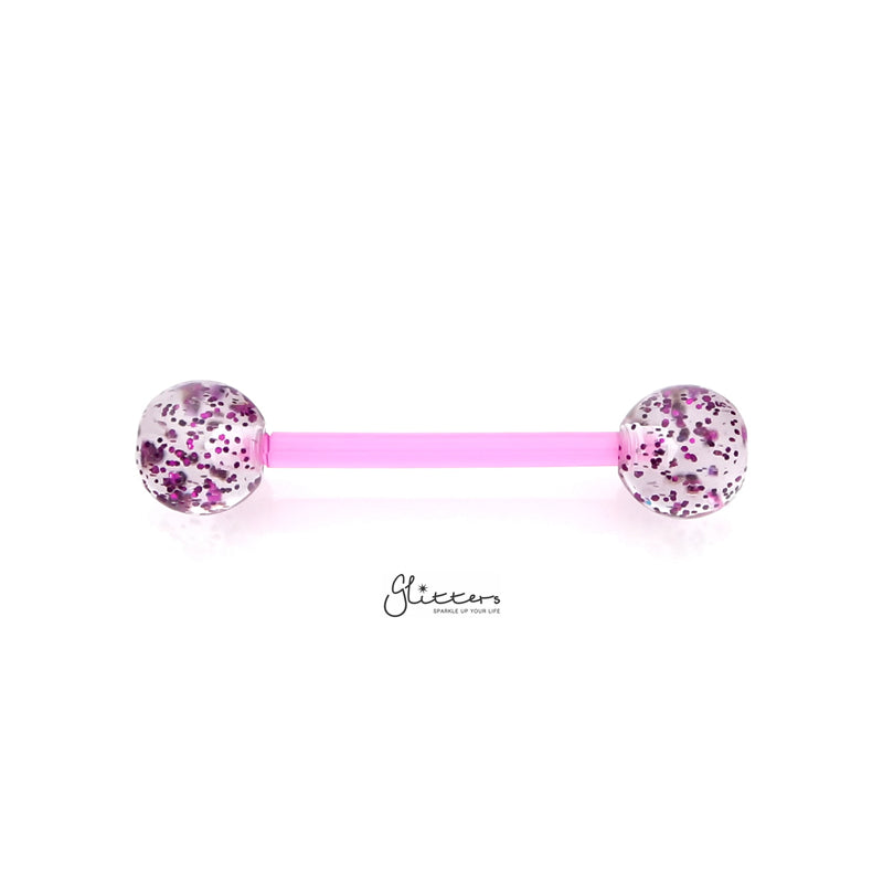 Glitters Acrylic Balls Flexible PTFE Tongue Barbell - Purple-Body Piercing Jewellery, Retainer, Tongue Bar-TR0037-A-1_800-Glitters