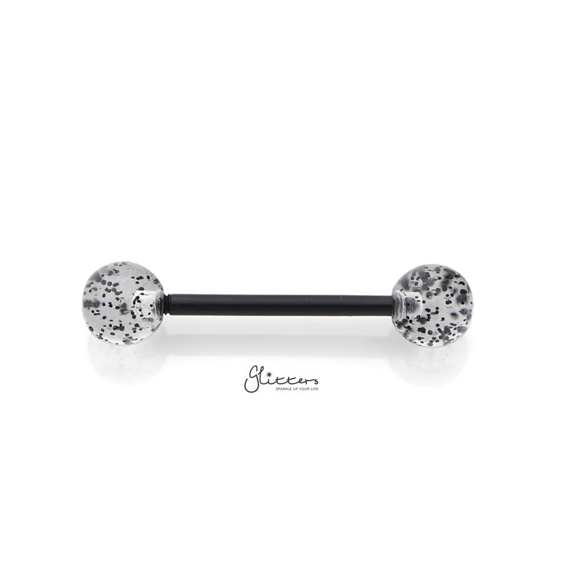 Glitters Acrylic Balls Flexible PTFE Tongue Barbell - Black-Body Piercing Jewellery, Retainer, Tongue Bar-TR0037-K-1_800-Glitters