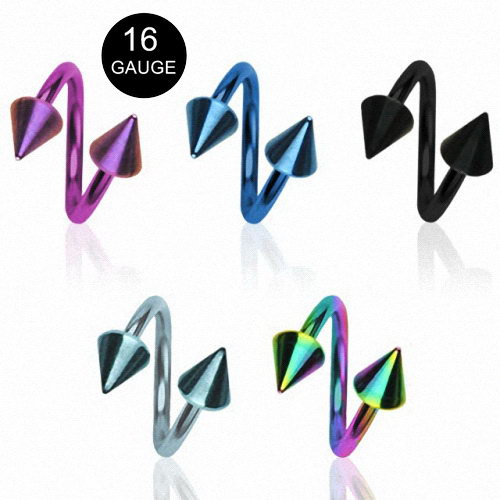 16GA Twists with Spikes Titanium Ion Plated over Surgical Steel-Body Piercing Jewellery, Sale, Twist-TT02-Glitters