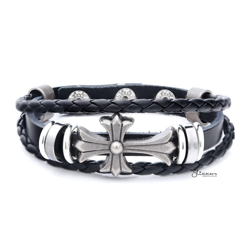 Multilayer Cross Adjustable Leather Bracelet-Bracelets, Jewellery, leather bracelet, Men's Bracelet, Men's Jewellery, Women's Bracelet, Women's Jewellery-bcl0188-1_800-Glitters