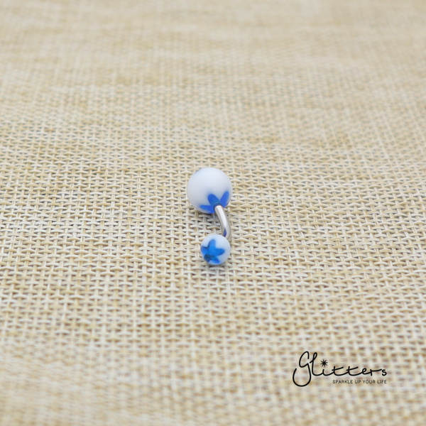 14 Gauge Acrylic Flower Balls Belly Button Ring - Blue-Belly Ring, Body Piercing Jewellery, Sale-bj0062-Flower12-Glitters