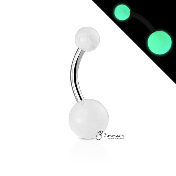 14GA Glow In The Dark Balls Belly Button Ring-White-Belly Ring, Body Piercing Jewellery-bj0062-gid-wt-Glitters