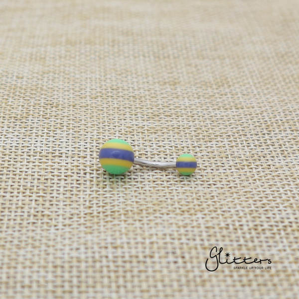 14 Gauge Acrylic Multi Color Strips Balls Belly Button Ring - Green-Belly Ring, Body Piercing Jewellery, Sale-bj0062-strip43-Glitters