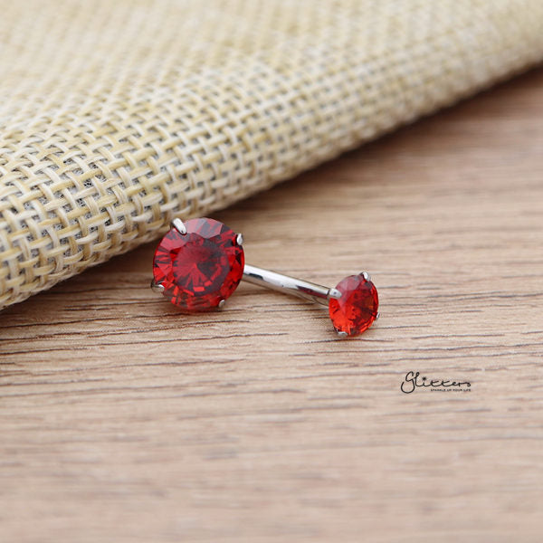 316L Surgical Steel Internally Threaded Prong Set Cubic Zirconia Belly Button Rings-Belly Ring, Body Piercing Jewellery, Cubic Zirconia-bj0305-R_600-Glitters