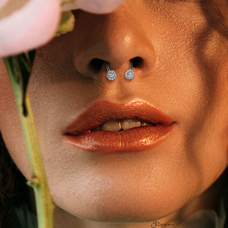 Surgical Steel Front Facing CZ Daisy Ends Horseshoes Barbell - Aqua-Body Piercing Jewellery, Cubic Zirconia, Horseshoe, Septum Ring, Tragus-cp0020-m_d7d8b3f8-cd2c-4c4a-a1f1-95b9e2438786-Glitters