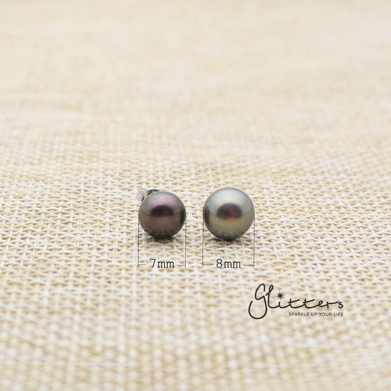 Black Cultured Freshwater Pearl with Sterling Silver Post Women's Stud Earrings - 7mm | 8mm-earrings, Freshwater Pearl, Jewellery, Sterling Silver Post, Stud Earrings, Women's Earrings-er0022-Black-3-Glitters