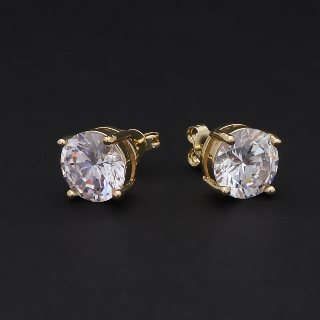 18k Gold Plated Clear Round C.Z Studs Earrings-Best Sellers, earrings, Hip Hop Earrings, Iced Out, Jewellery, Men's Earrings, Men's Jewellery, Stud Earrings, Women's Earrings, Women's Jewellery-er0035-g2_1-Glitters